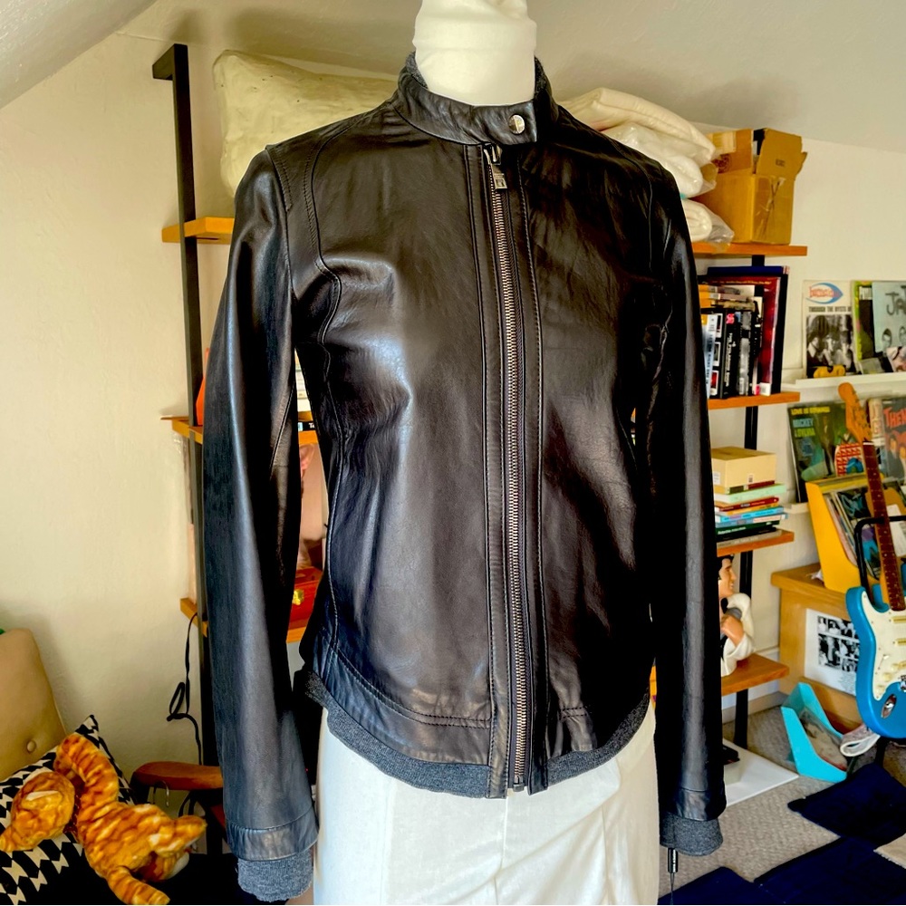 Vintage Y2K Andrew Marc cafe racer black leather jacket XS